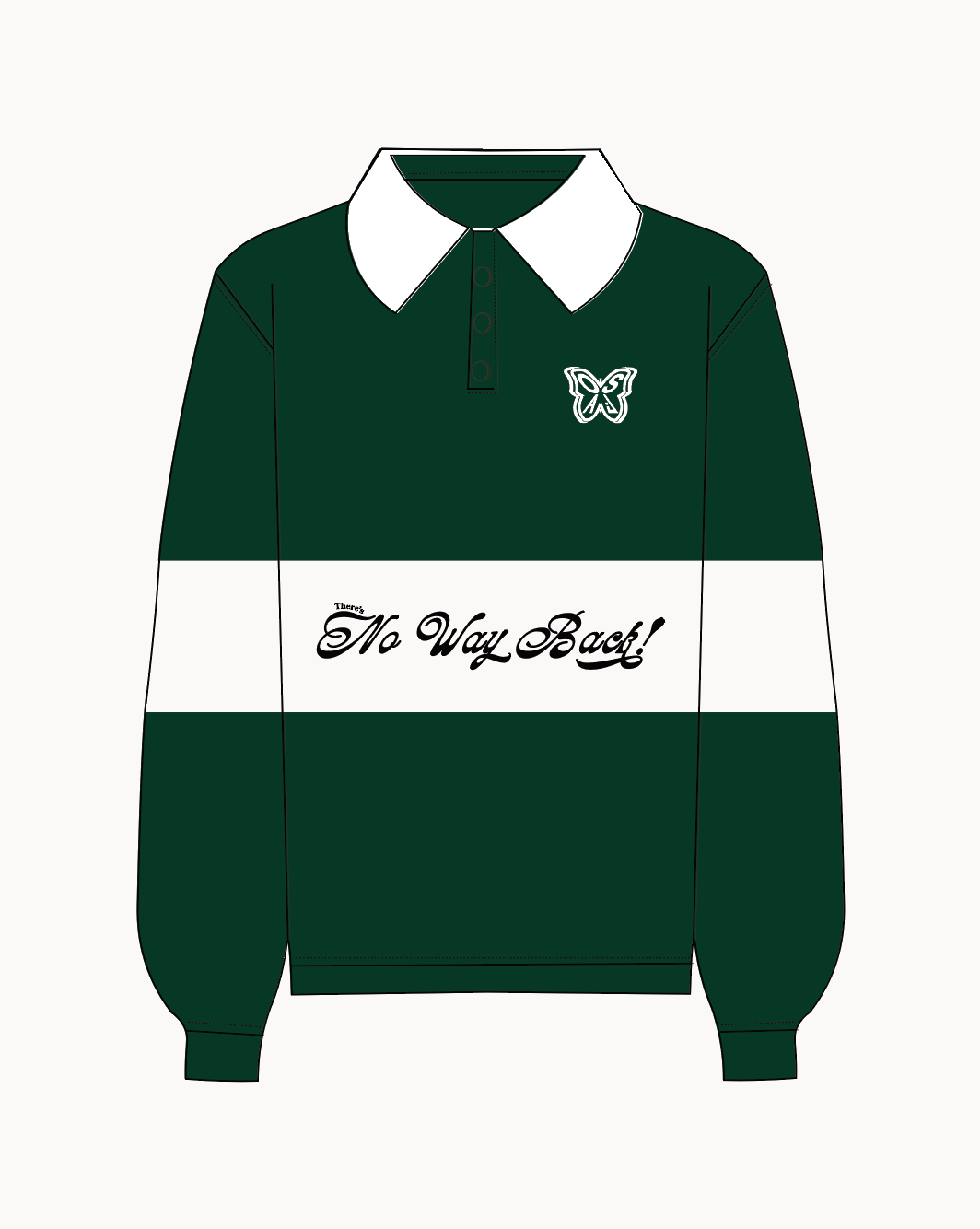 'No Way Back!' Panelled Rugby Polo (Evergreen/White) 1 OF 1